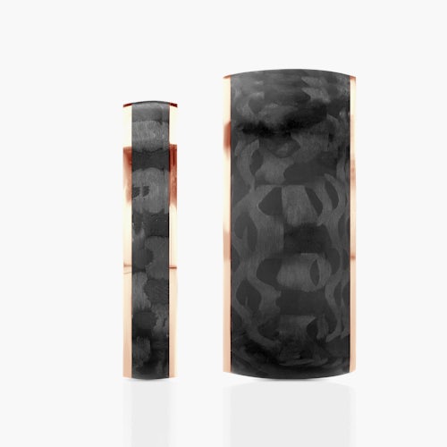 Obrączki ślubne: carbon, różowe złoto, półokrągłe, 4 mm i 10 mm